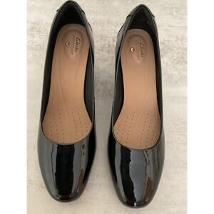 Clarks Un Cosmo Dress Black Patent Shoes Women’s 9.5W Leather Upper